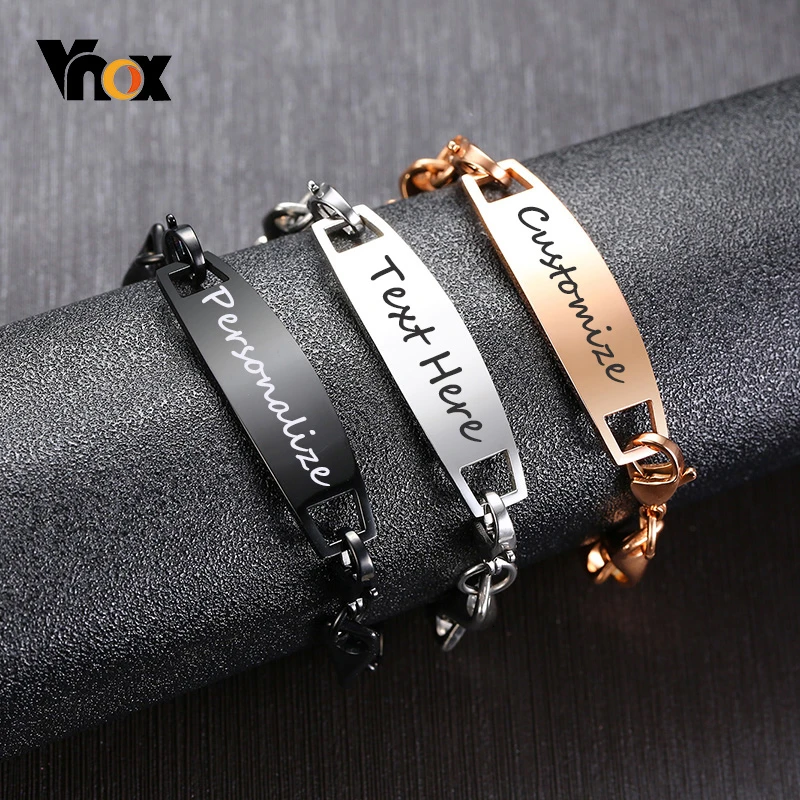 Vnox мужские и женские браслеты с гравировкой биркой застежкой из нержавеющей