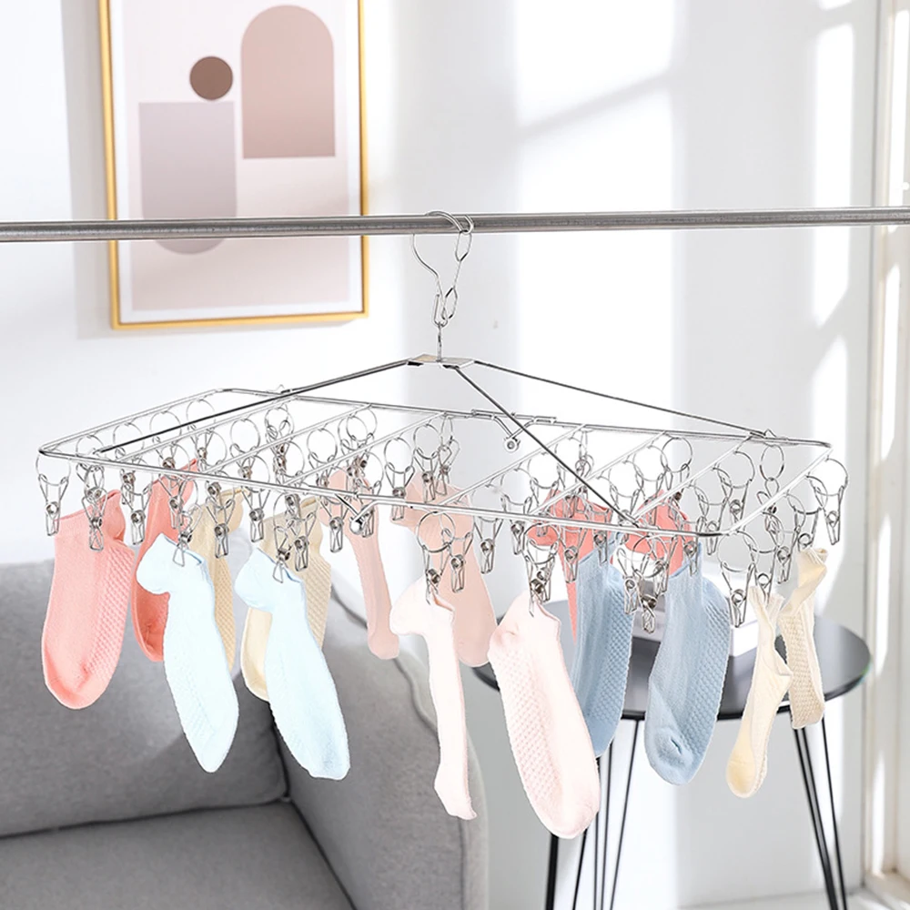 

Sock Drying Racks Laundry Drip Hanger Rectangle with 30Pcs Pegs Indoor Outdoor Clothesline Hanging Dryer Clothespins Drying Baby