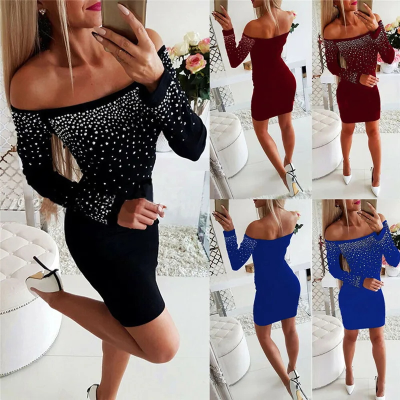 Женское осеннее платье 2020 зимнее черное красное с открытыми плечами открытой