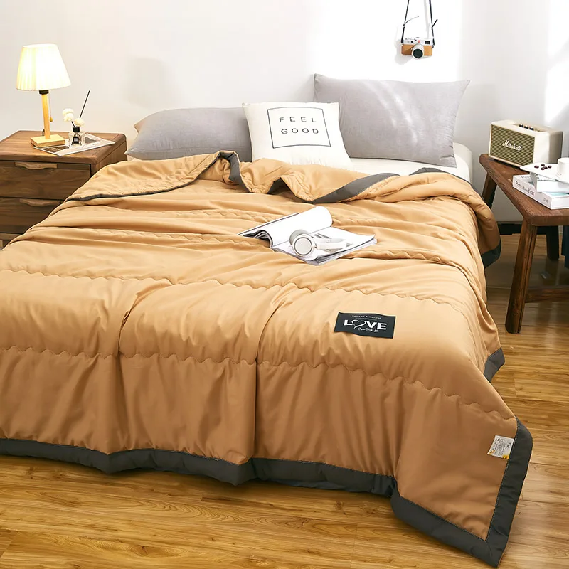 

Nordic Summer Quilt Blue Air-Conditioning Bedspread Blanket Thin Solid Comforter Washing Cotton&Polyester Bed Cover 200*230cm