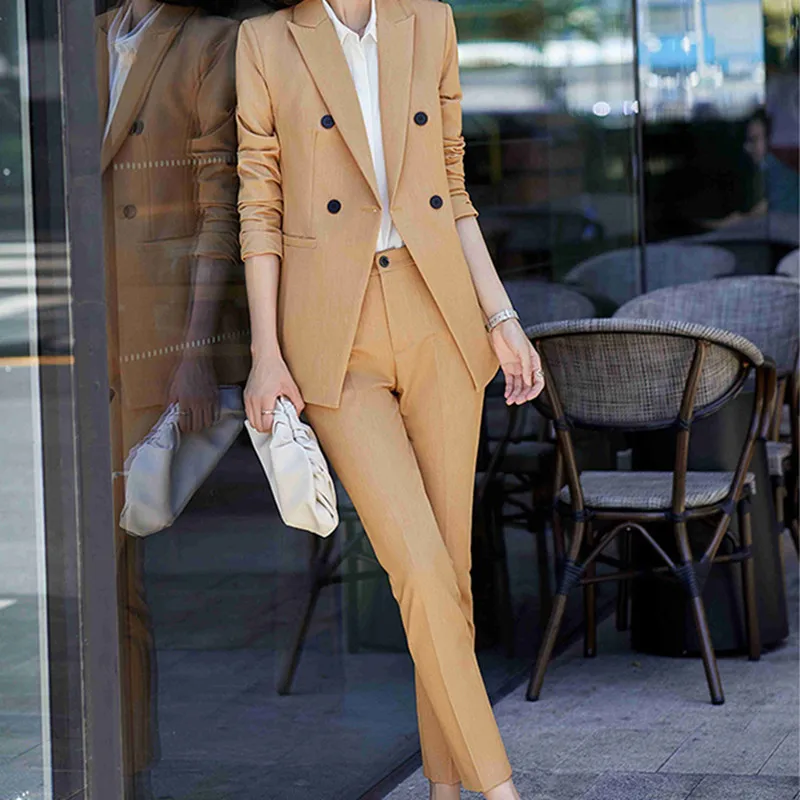 

Jacket Autumn Winter 2021 Women Pink Blazer Oversize Fashion Office Clothes Slim Black Elegant Two Piece Ladies Casual Pant Suit