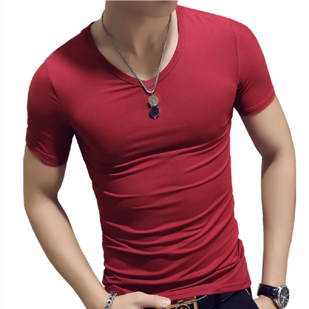 

2021 fashion new men's summer leisure solid color slim fit men's round neck T-shirt + short sleeve V-neck T-shirt
