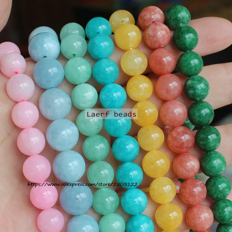 

MaLai Jade Aquamarine/Emerald/Beeswax/Kunzite Lavender/Red/Green/Yellow 4-14mm Round Loose beads,For DIY Jewelry Making !