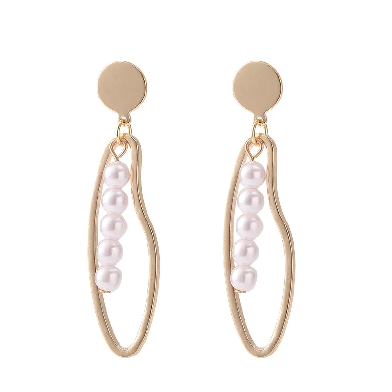 

New Trendy Elegant Simulated Pearls String Long Drop Earrings Hollow Out Geometric Dangle Earring For Wedding Party Gift