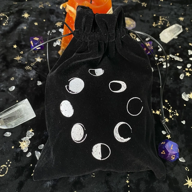 

Yajom Tarot Cards Storage Bag Velvet,Moon Phase Oracle Card Bag Divination Board Game Accessories Mini Drawstring Package