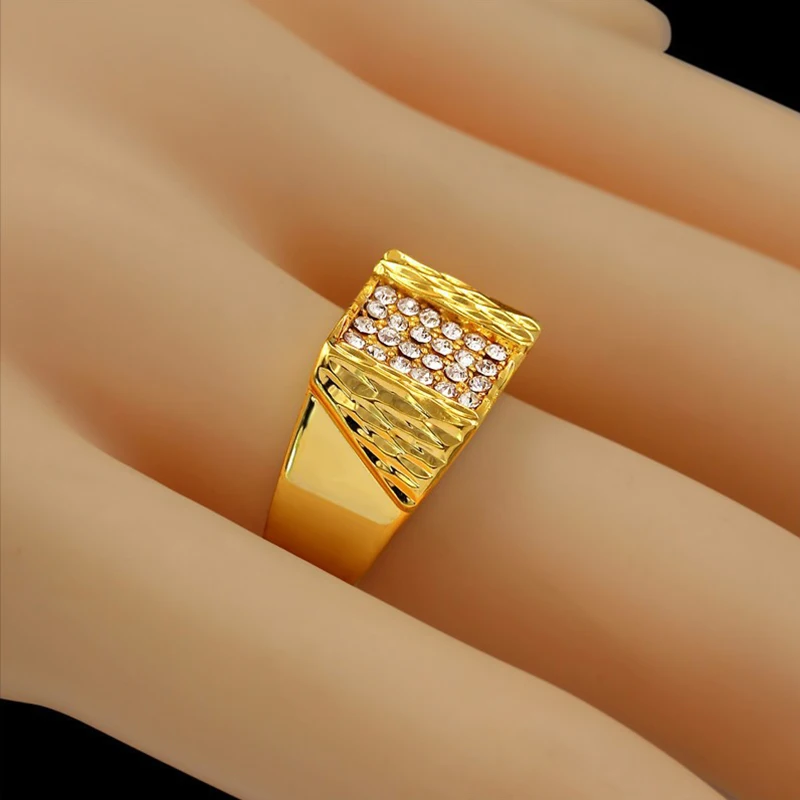 Bling мужское кольцо AAA + циркон золотистого цвета медный материал полностью CZ
