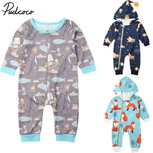 Детские комбинезоны, зимние теплые комбинезоны с мультяшными животными, капюшоном, звездами и помпонами, на молнии, Одежда для новорожденных девочек и мальчиков, комбинезон