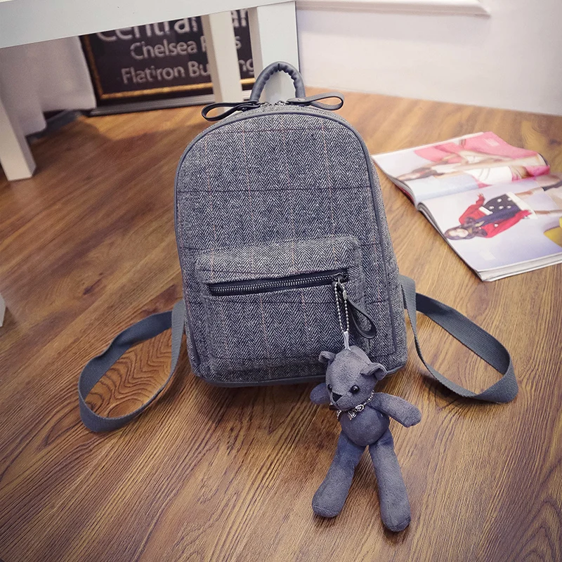 Gray Backpack Шерстяной тканевый женский рюкзак в английском стиле, шерстяной школьный рюкзак Mochila, модные сумки для девушек, роскошные сумки для девочек, новинка года, осень - Цвет: Gray Backpack