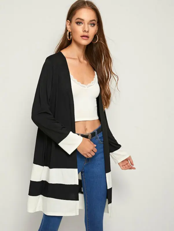 Женские топы с открытым передом черный кардиган OL для девушек длинным рукавом