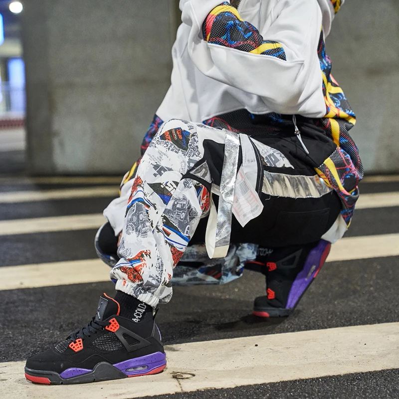 Брюки мужские с лентами в стиле пэчворк мешковатые джоггеры султанки