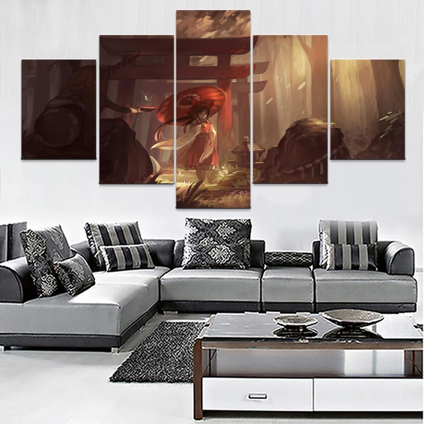 Модульные Hd принты картины для домашнего декора рамка 5 шт. Touhou Reimu Hakurei на холсте