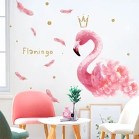 childrens gift pink flamingo feather crown wall stickers for living room girls bedroom dormitory classroom door home decor