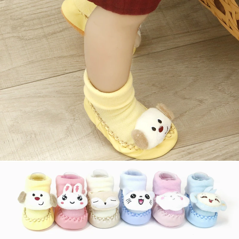 Носки тапочки с резиновой подошвой для новорожденных 1 пара носки рисунками