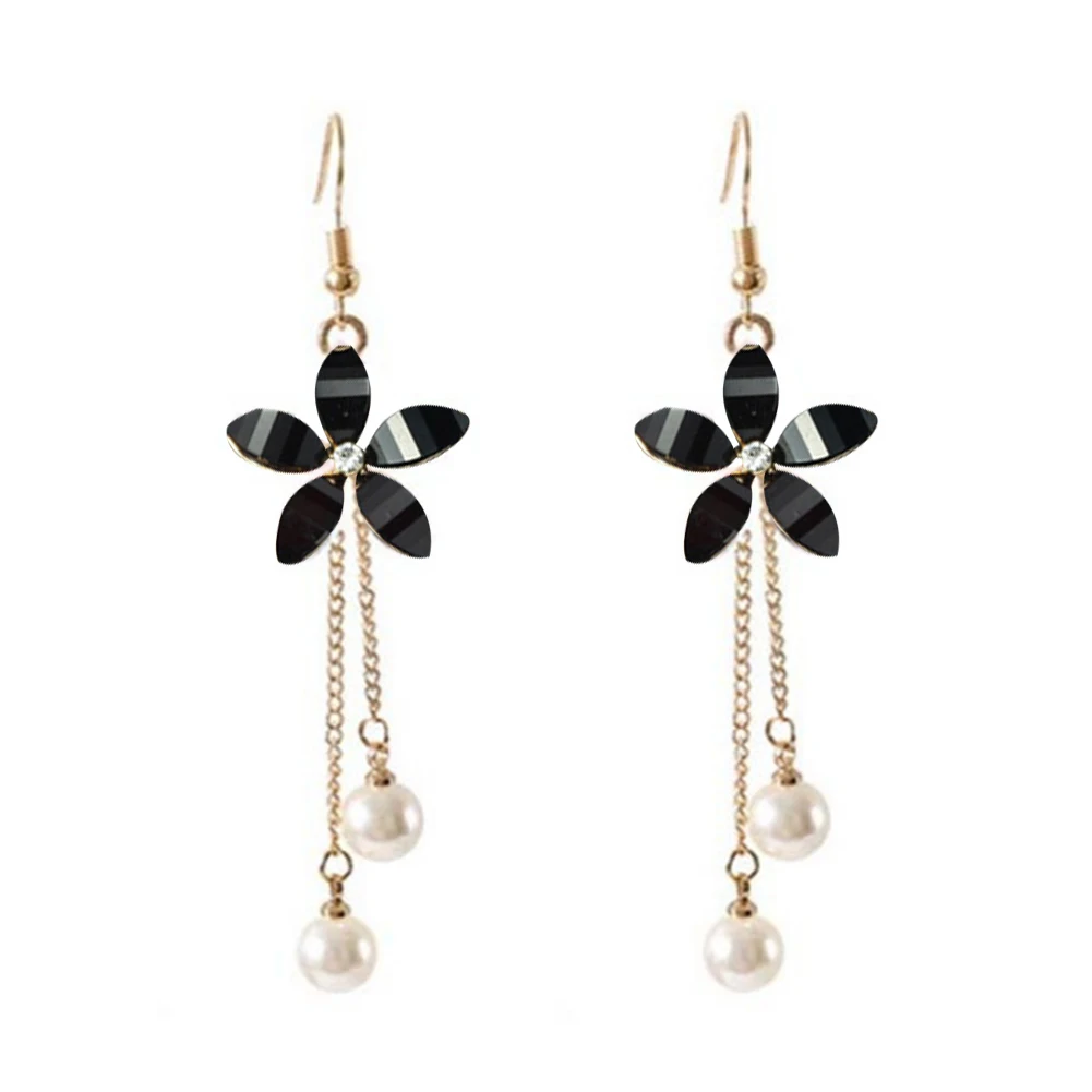 Женские серьги стразы цветок длинный искусственный жемчуг висячие ювелирные