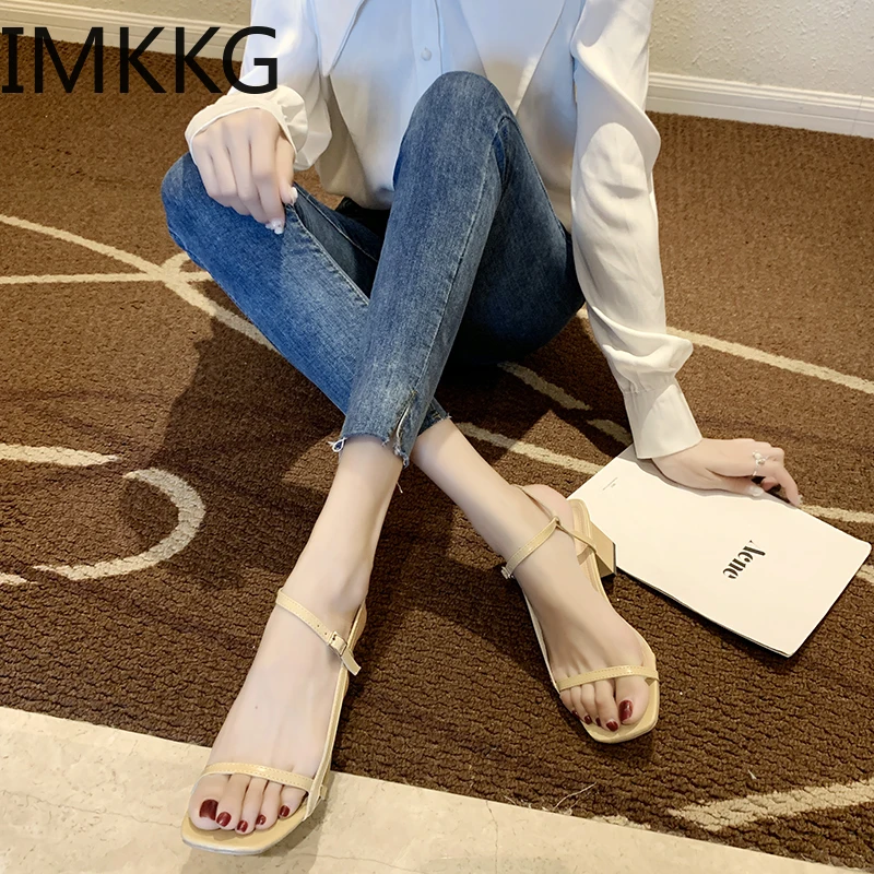 Fashion Women Sandals Shoes Peep Toe Party Square Heel narrow band Summer white shoes women zapatos mujer | Обувь