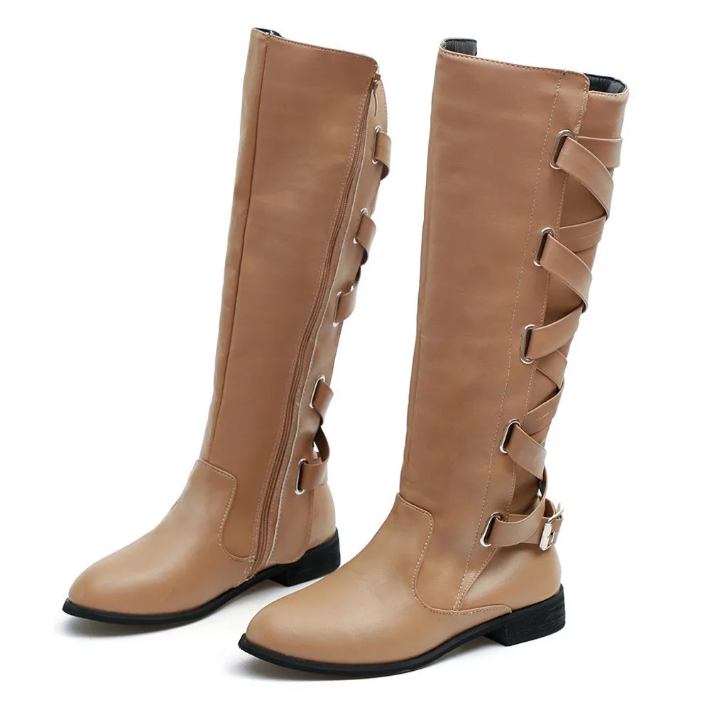 Обувь; женские ботинки; zapatos de mujer; женские ботинки; зимние высокие сапоги до колена с перекрестными ремешками; Теплая обувь в ковбойском стиле