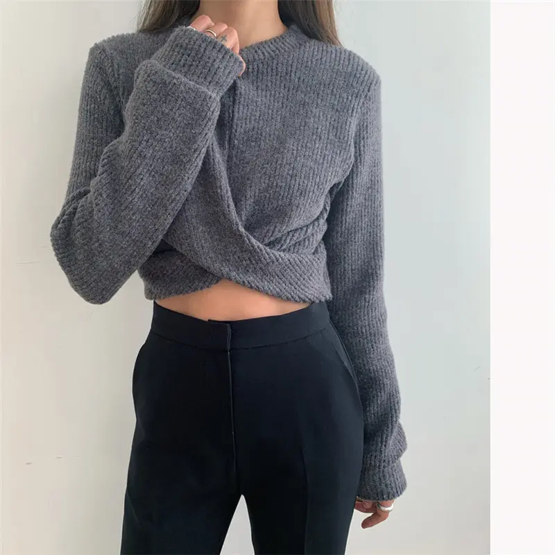 Вязаные джемперы HziriP Chic свободные базовые зимние повседневные с высокой талией и