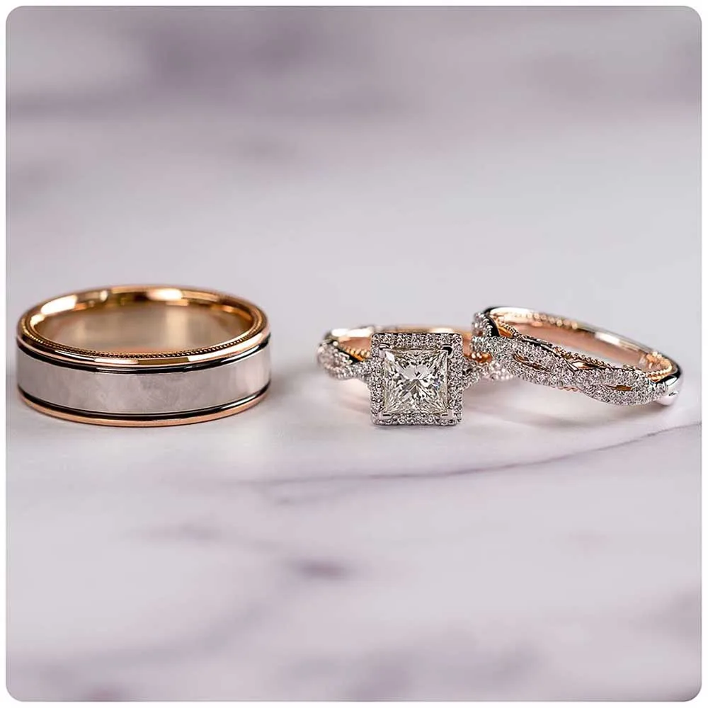 

Huitan Gorgeous 3Pcs/Set Women Wedding Rings Mosaic AAA CZ Two Tone Romantic Female Engagement Rings Fashion Jewelry Top Quality