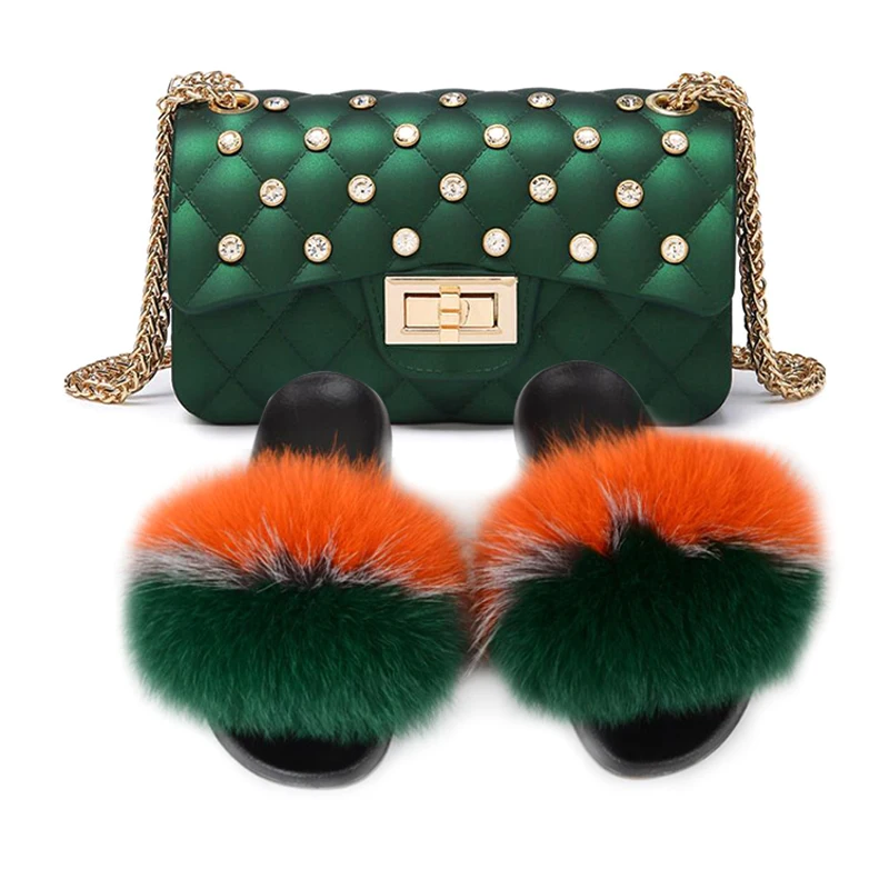 Женские летние милые шлепанцы с лисьим мехом Милые пушистые тапочки Прозрачная