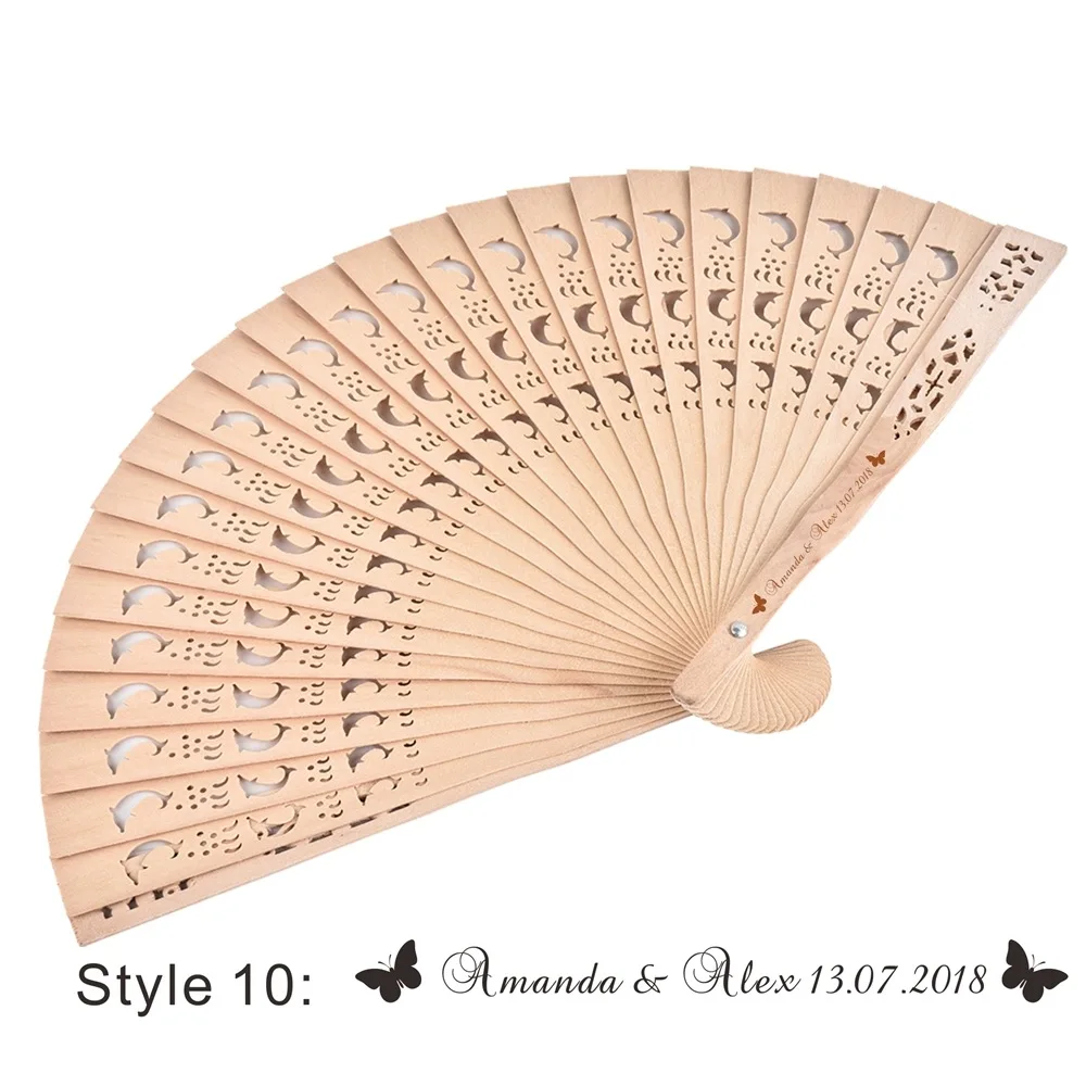 Style10 50 шт. Персонализированная гравировка на дереве складной ручной вентилятор деревянный складной Дельфин вентиляторы вечерние украшения свадебный подарок детский душ - Цвет: Style10