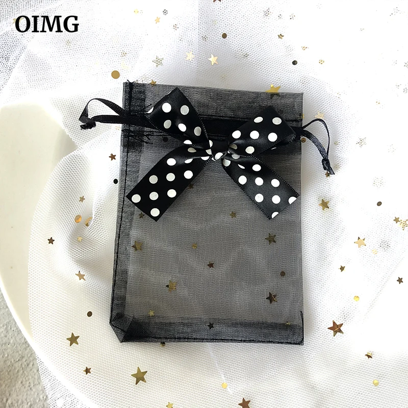 

9x12 Black Butterfly Knot Christmas Gift Drawstring Bag Star Moon Organza Wedding Favor Pouch Jewelry Candy Package Party 1pcs
