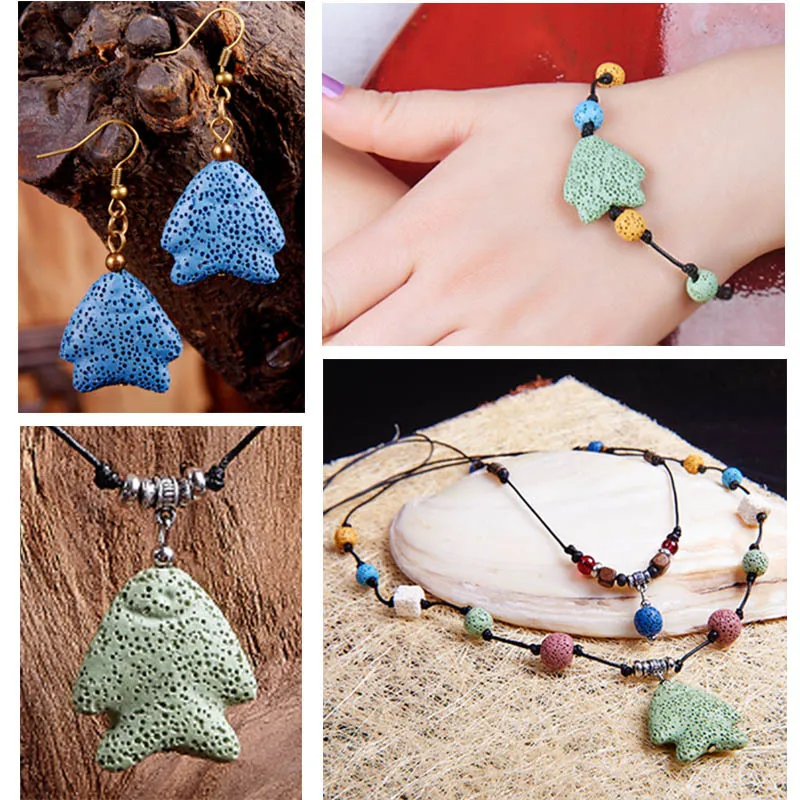 Разноцветные лавовые бусины в форме рыбок из вулканической скалы россыпью с