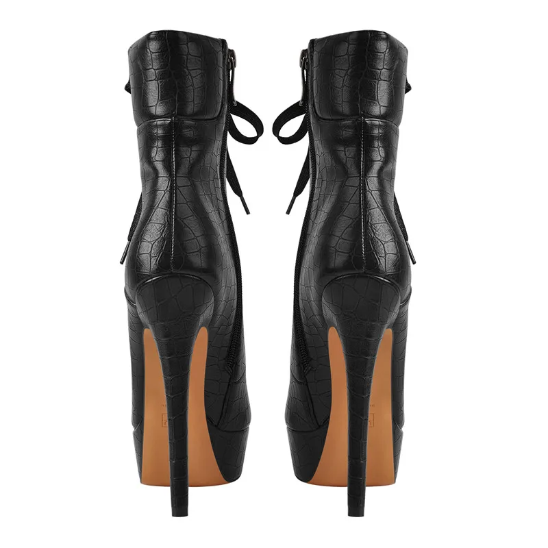 Женская змеиная платформа Onlymaker 16 см стилет шнуровка боковая молния черный