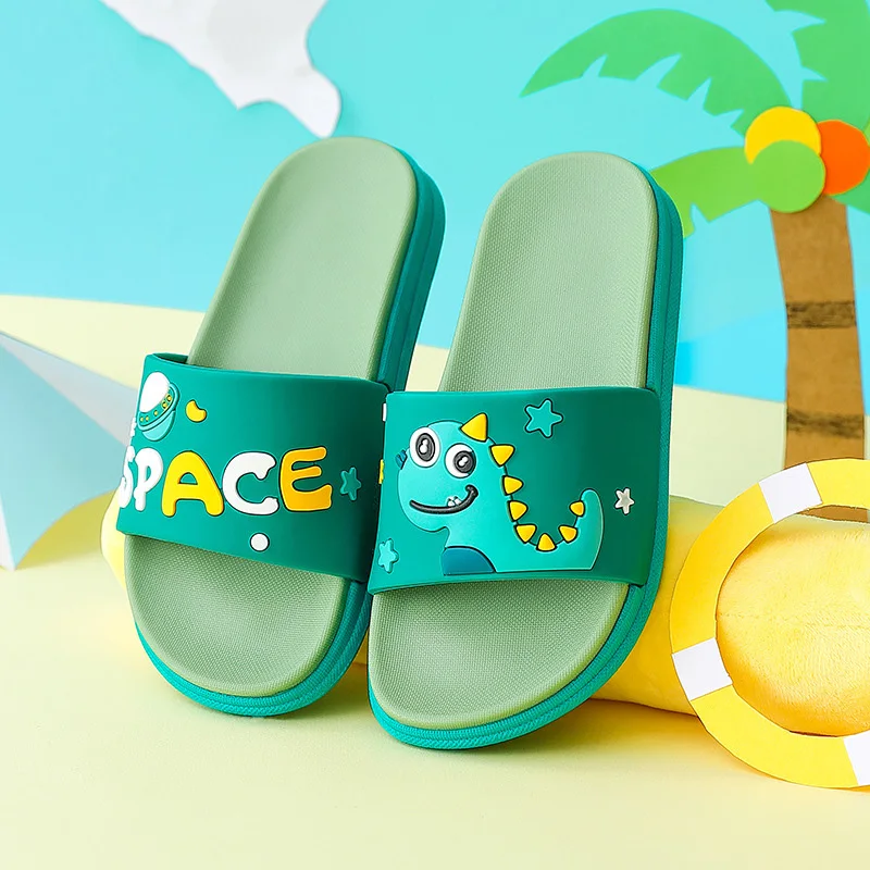 Шлепанцы Детские с рисунком динозавра сандалии для дома и пляжа мягкая подошва