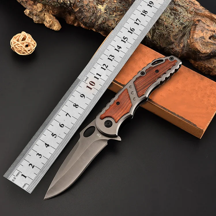 

North American 60HRC Steel Wood Mirror Light Folding Knife 8CR13 steel Survival Folding Blade Knife Multi Purpose Tactical Knife