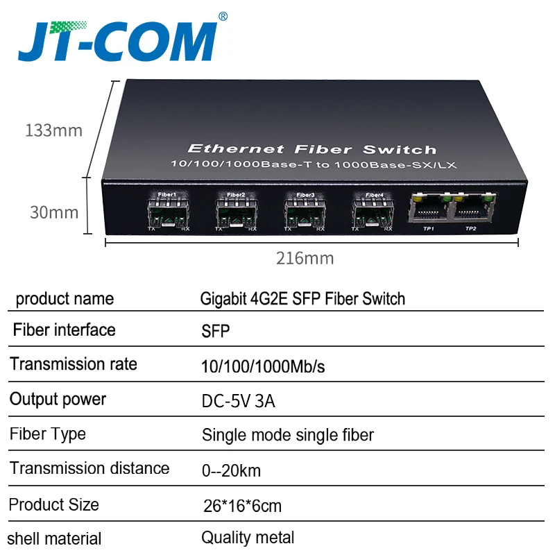 Gigabit Ethernet Switch Оптоволоконный коммутатор SFP Волоконно оптический медиаконвертер