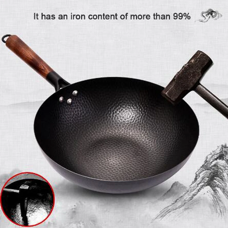 Ручная работа железный горшок 30 см 32 34 без покрытия для здоровья вок