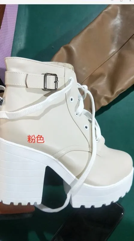 

16 long line large short boots muffin thick heel lace up boots women's Boots