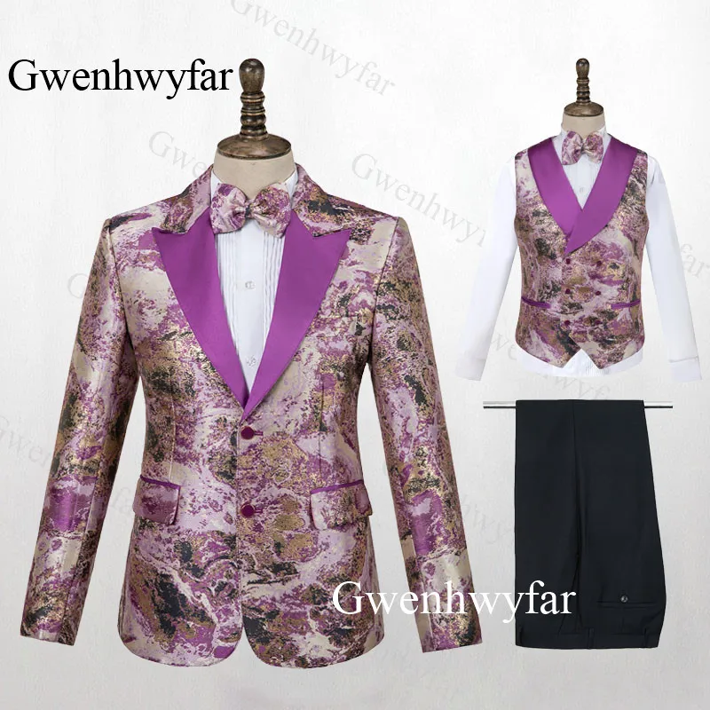 color 11 Gwenhwyfar мужской модный двубортный костюм синий цветочный Jacqaurd высококачественные для жениха костюмы для вечеринки Выпускной сценический костюм певица - Цвет: color 11