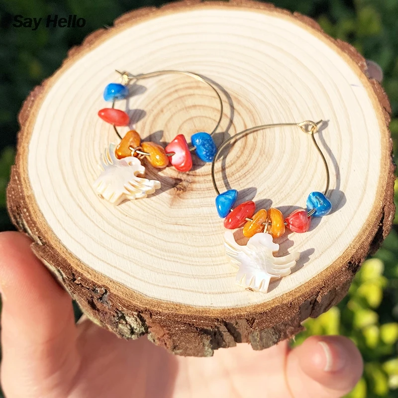 SAY HELLO Boho красочные бирюзовые камень большой круг белый голубь мира висячие