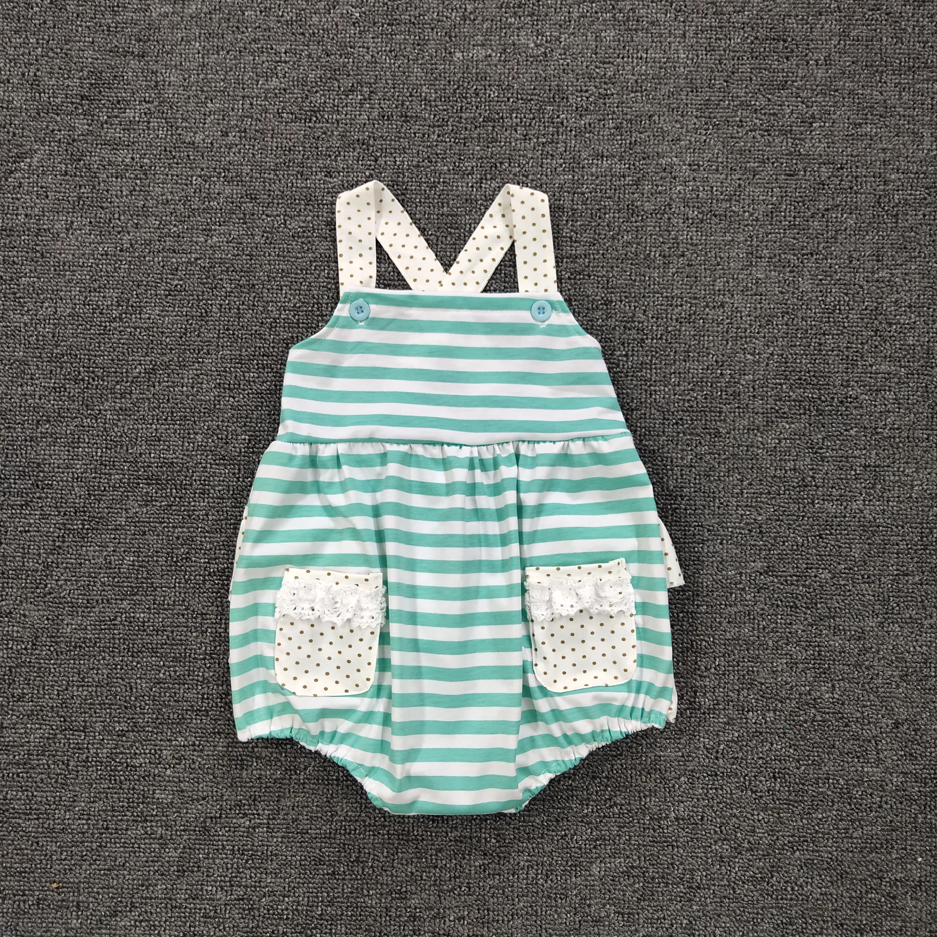 New Romper Girls Summer Bubble Girl Boutique Baby Clothing Mint Green Stripe For | Rompers