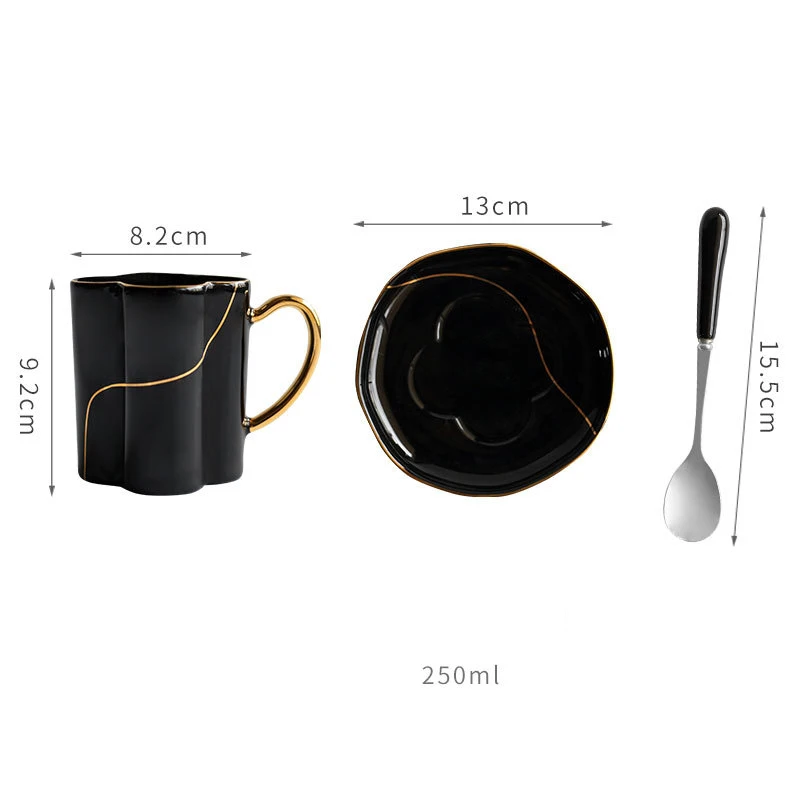 Скандинавская кофейная чашка с блюдцем в золотой оправе креативная фарфоровая