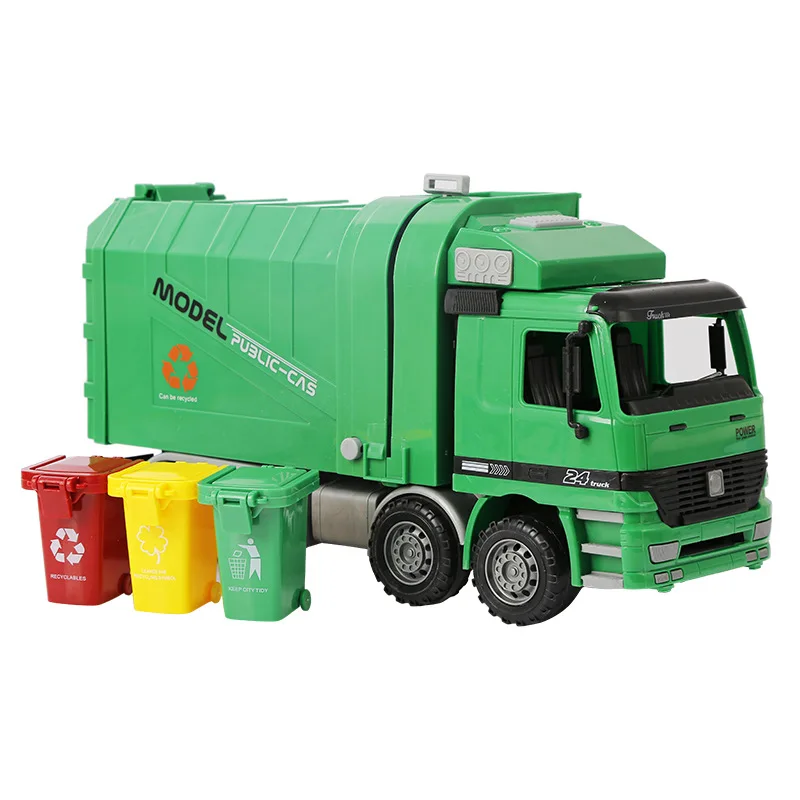 

1:22 Children Sanitation Truck Garbage Truck Toy Boy Simulation Inertia Engineering Cleaning Car Model Suitable For Age Of 3-5