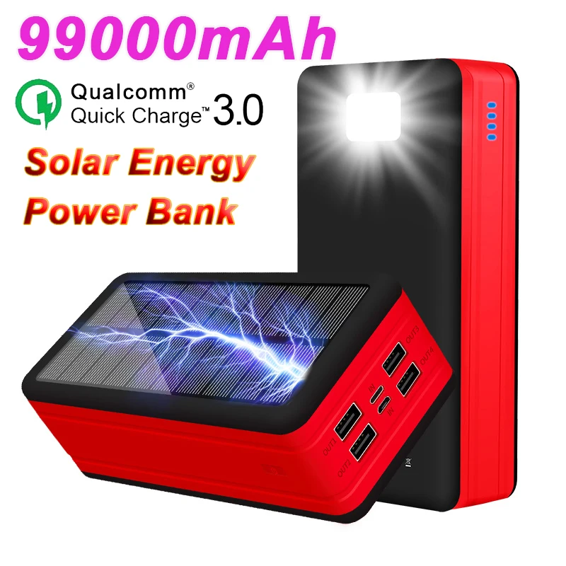 99000mAh Солнечная энергия Банк светодиодный внешний открытый водонепроницаемый