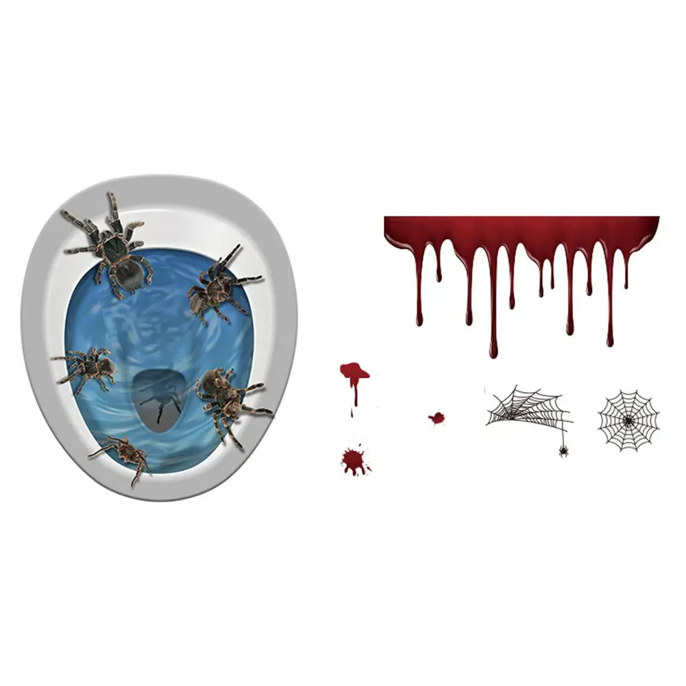 

Настенные стикеры на Хэллоуин, водонепроницаемые декоративные ужасные наклейки для туалета, самоклеящиеся Стикеры для страшная настенная,...