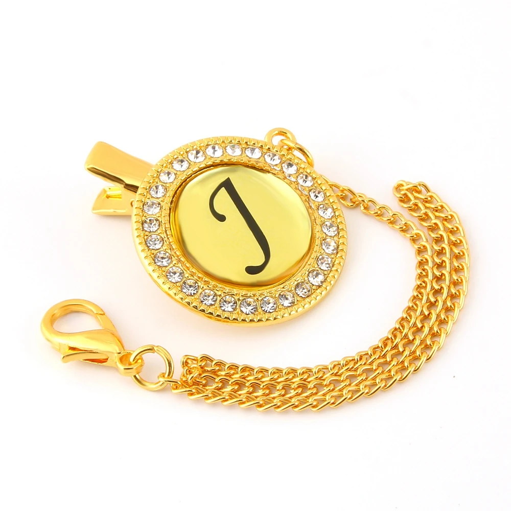 Clip dorado para chupete de beb&eacute;, soporte de cadena para chupete de beb&eacute;, con cualquier iniciales, Cadenas de Metal seguras-4