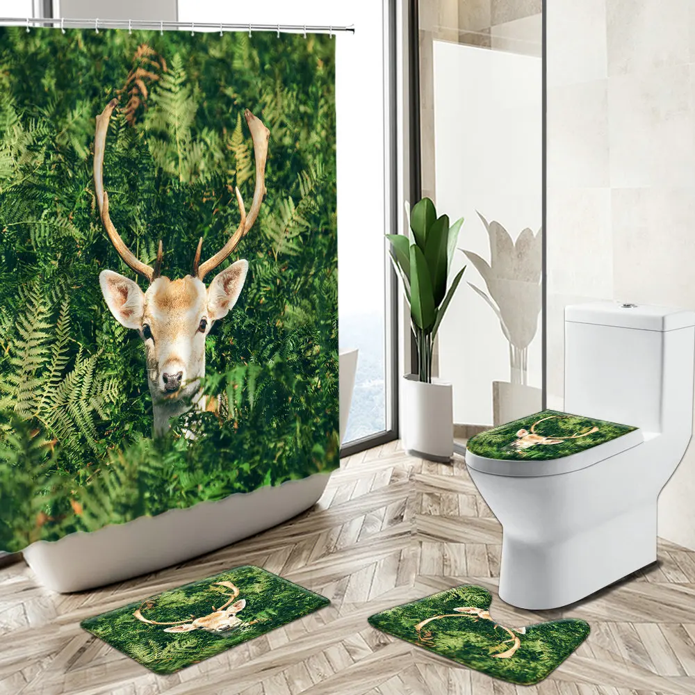 Miglior Forest Sika Deer Landscape Set Di Tende Per Doccia Scenario Naturale Animali Selvatici Bagno Impermeabile Tappeto Antiscivolo Copriwater Tappetino Da Bagno