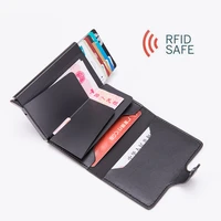 2019 metal men card holder rfid aluminium alloy credit card holder pu leather wallet antitheft wallets automatic up card case