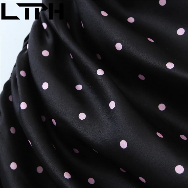 

LTPH Sexy Elegant sleeveless Dot Print women dress mid-length Backless split High waist dresses 2021 Spring Summer New style