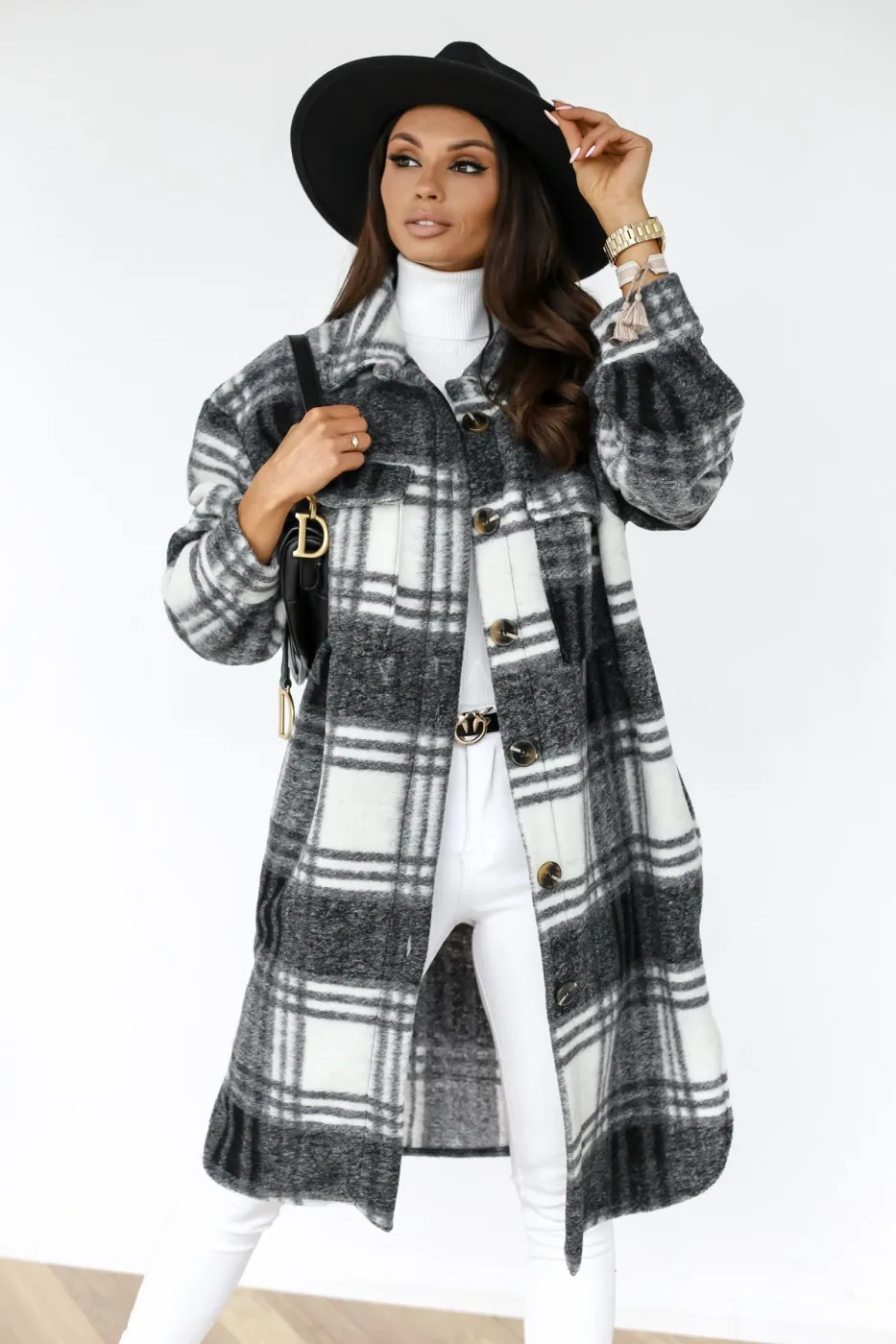 

2020 Winter chested Women Jacket Turn Down Coat Warm Long Plaid Coat Oversize Thick Woolen Blends Ladies Streetwear