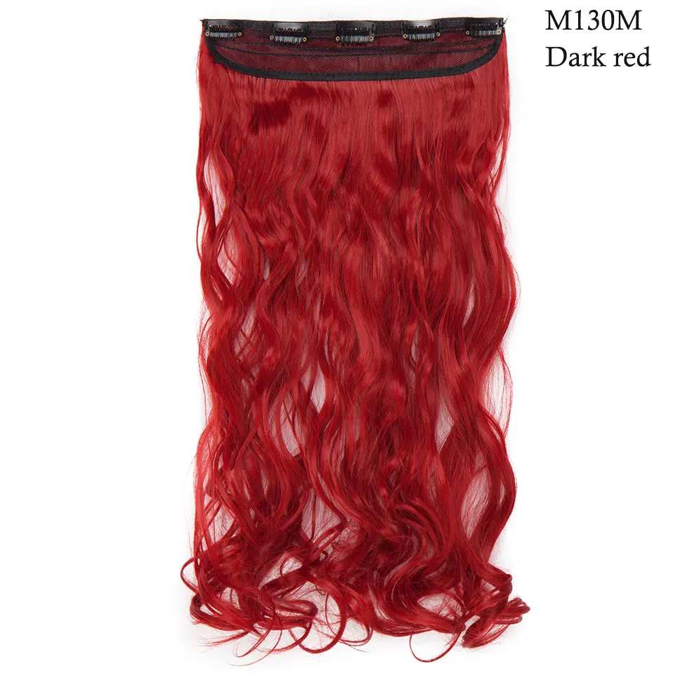dark red S-noilite, 47 цветов, 24 дюйма, длинные волнистые женские волосы на заколках, цельные синтетические волосы для наращивания, черный, коричневый, накладные волосы на заколках для женщин - Цвет: dark red
