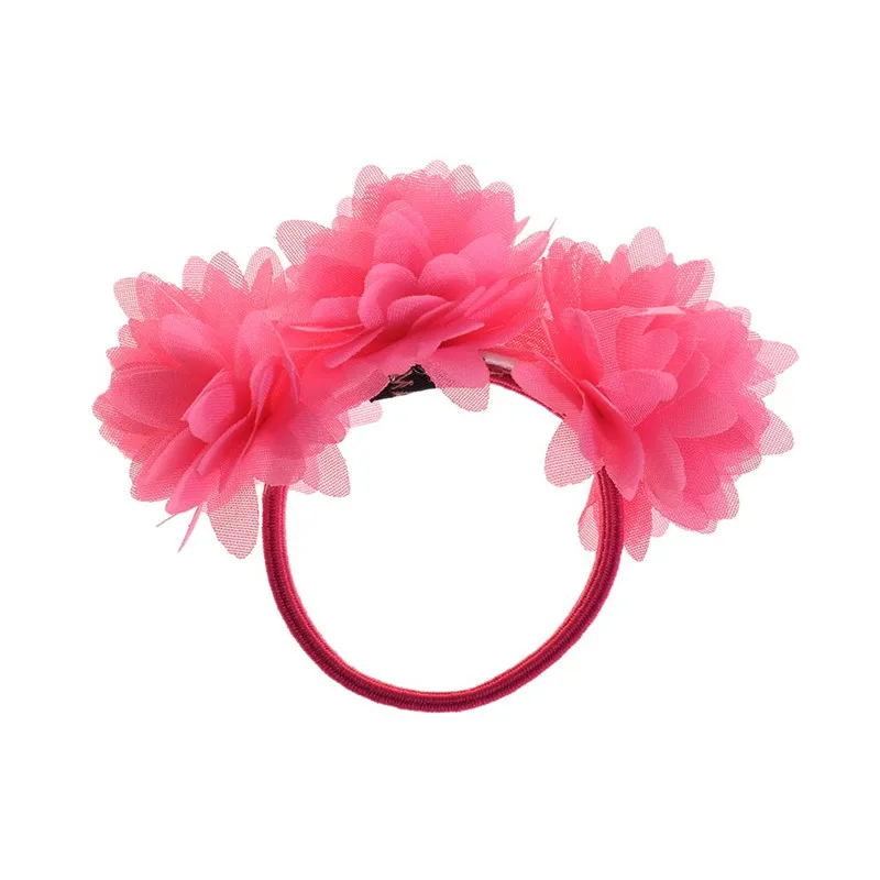 Rose Red 1 шт., модные аксессуары для волос, многослойные эластичные резинки для волос с цветами, милые резинки для волос для девочек, держатель для конского хвоста, резинки для волос - Цвет: Rose Red