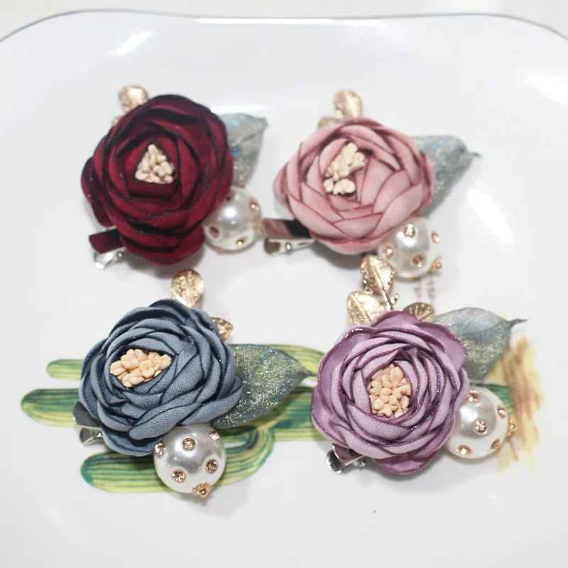 Роскошная тканевая брошь в виде цветка короткая булавка на воротнике жемчужная