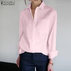 Стильный Топ ZANZEA, 2020, женская рубашка с отворотом, с длинным рукавом, на пуговицах, элегантная, OL, блузка, весенняя, однотонная, Blusas Chemise Mujer Femininas