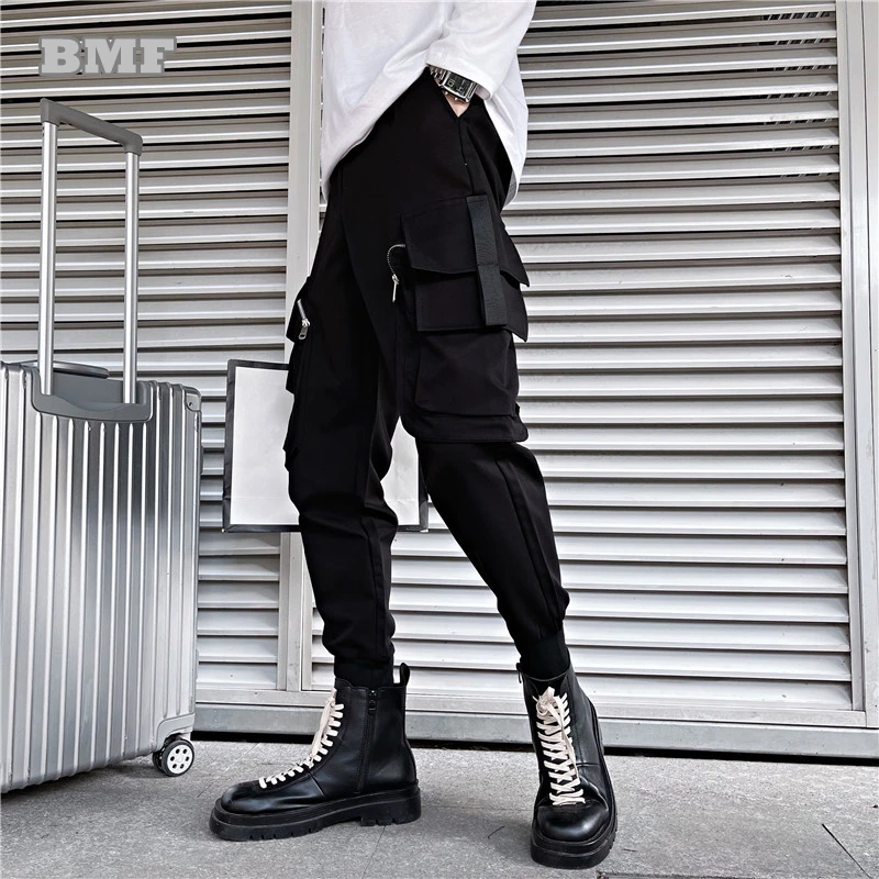 

Брюки-карго мужские в Корейском стиле, модные уличные штаны, Techwear в стиле Харадзюку, черные Джоггеры в стиле хип-хоп, повседневные брюки, вес...