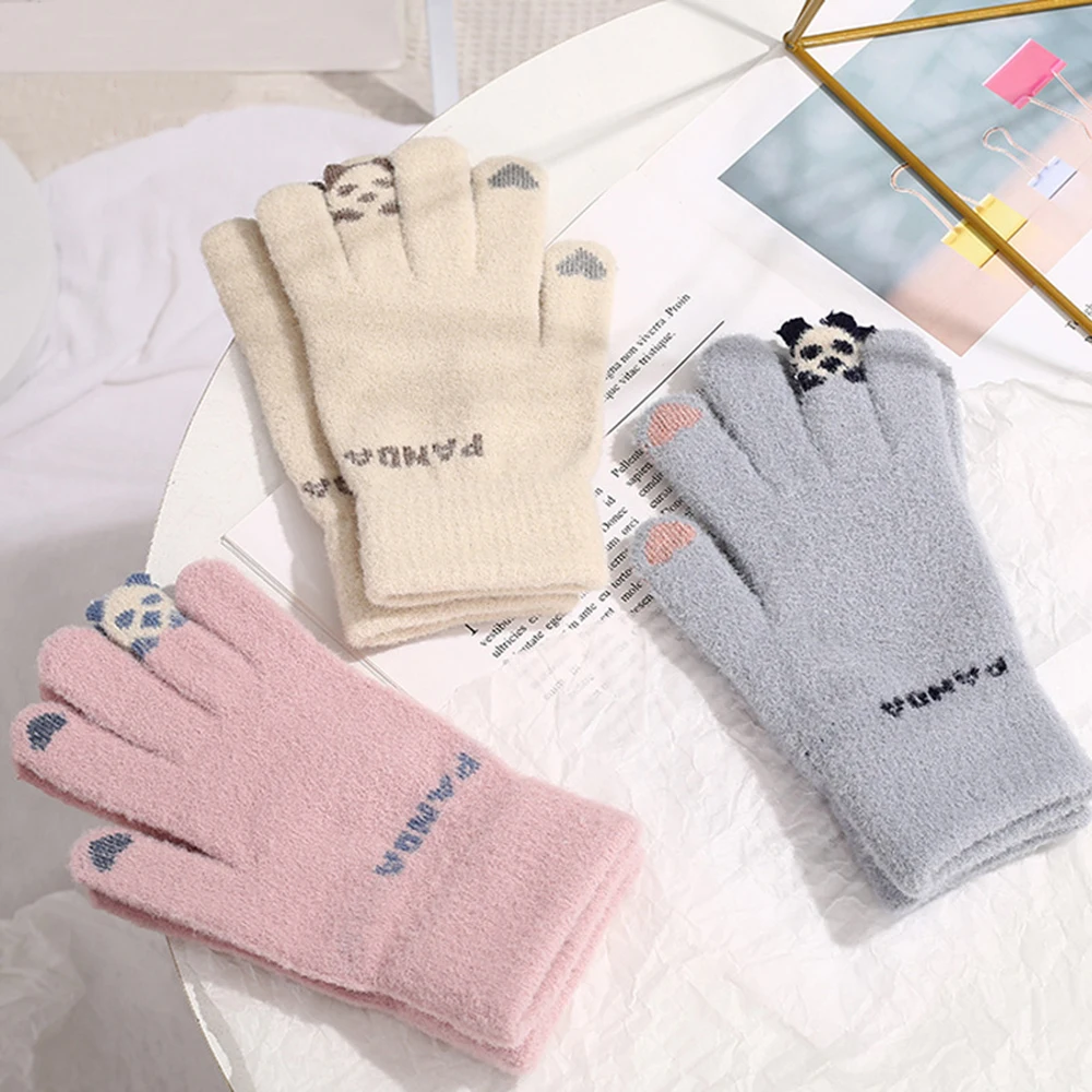 

New Fashion Women's Lovely Knitted Winter Gloves Cashmere Knitted Women Autumn Winter Warm Thick Gloves Skiing Gloves
